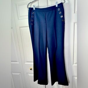 Women's Cache Navy Blue wide leg trouser pants with middle crease size 12